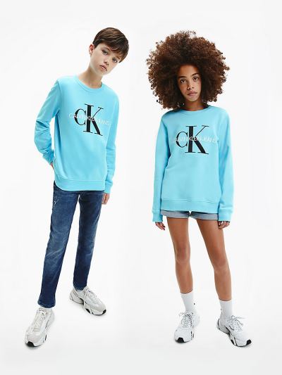 Calvin Klein Ruhák HU825668 | Calvin Klein Organic Cotton Logo Lány Pulóver Világos Kék